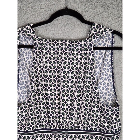 Max Studio Dress Sz XL Knee Length Geometric Print Babydoll Coquette Blue White - Picture 5 of 9